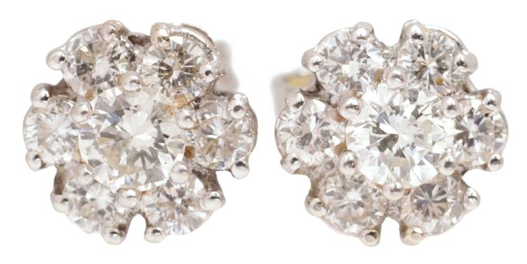 18k White Gold Diamond Cluster Earrings