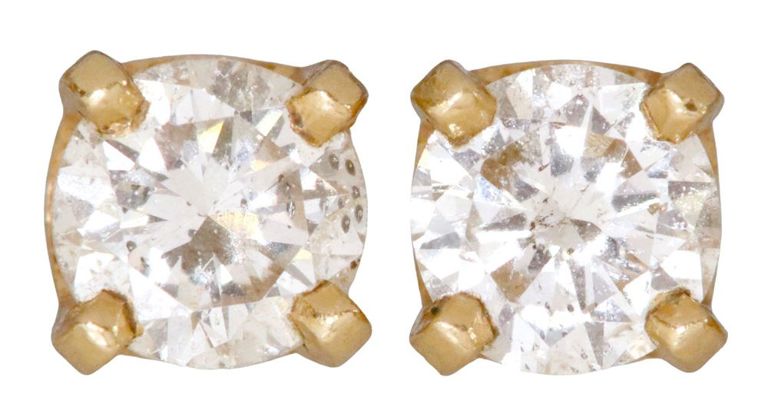 14k Yellow Gold Diamond Stud Earrings