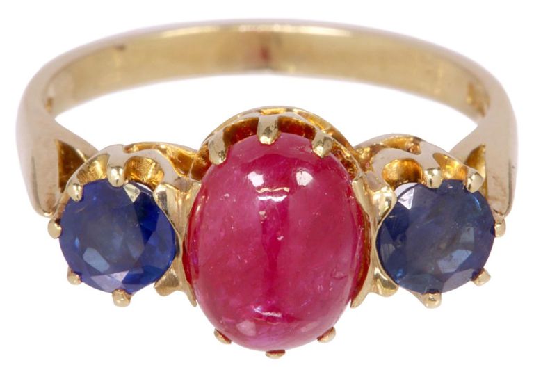 18k Gold Ruby and Sapphire Ring