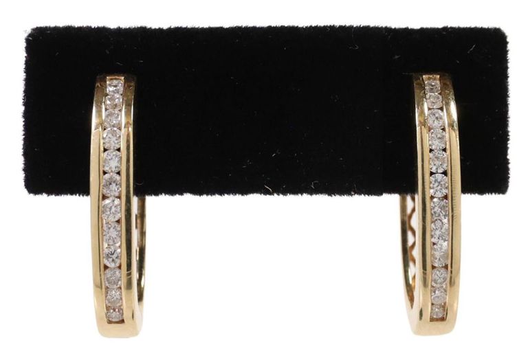 14k Yellow Gold Diamond Hoop Earrings