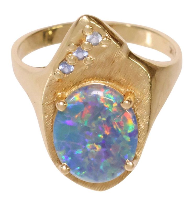 14k Yellow Gold Opal and Sapphire Ring