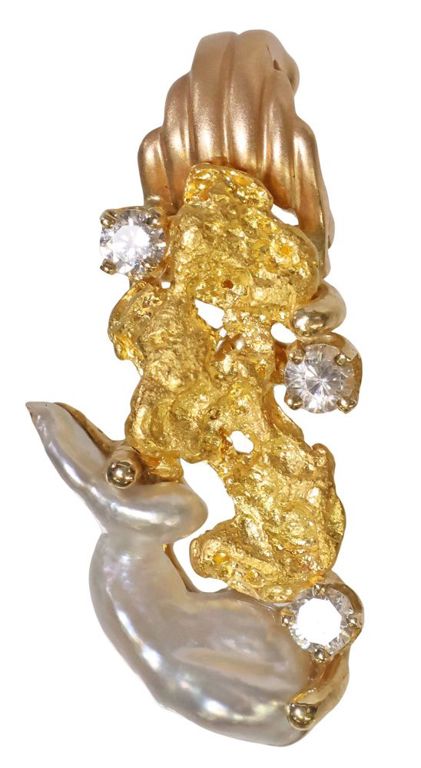 14k Gold Diamond and Pearl Pendant