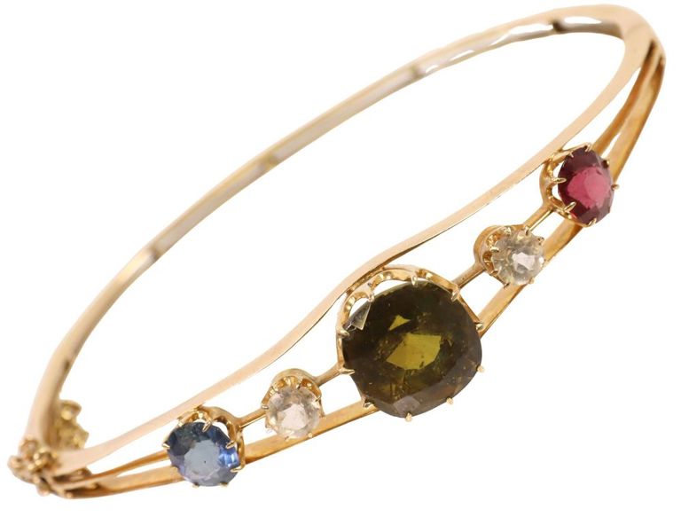 18k Gold Chrysoberyl, Garnet and Sapphire Bracelet