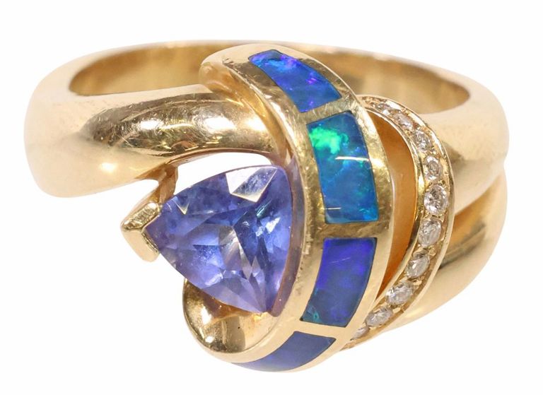 Tanzanite, Diamond and Opal Ring