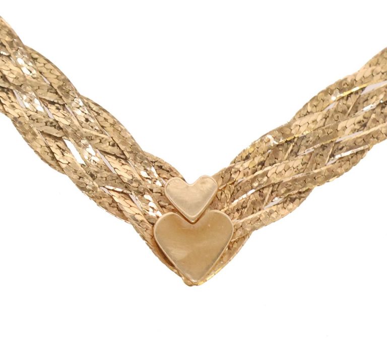 14k Yellow Gold Braided Heart Necklace