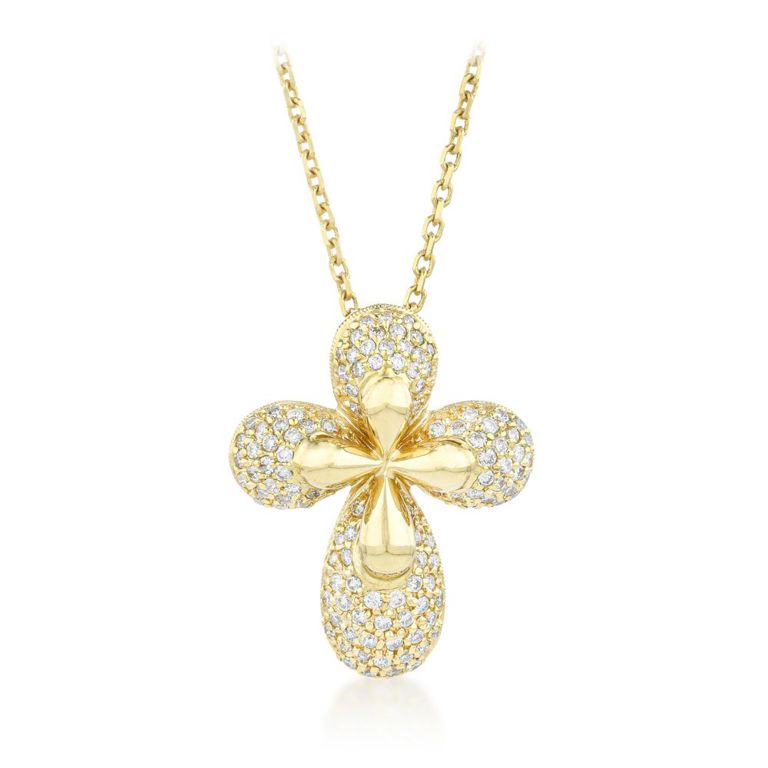 14k Yellow Gold Diamond Cross Pendant Necklace