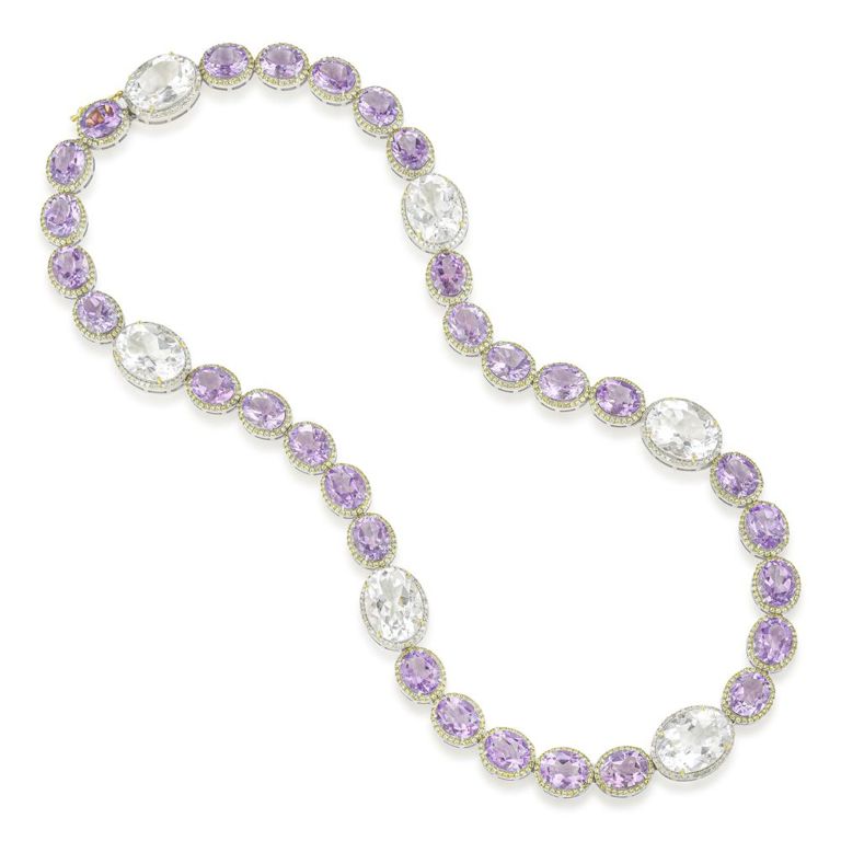 Silver Amethyst Rock Crystal Sapphire Necklace