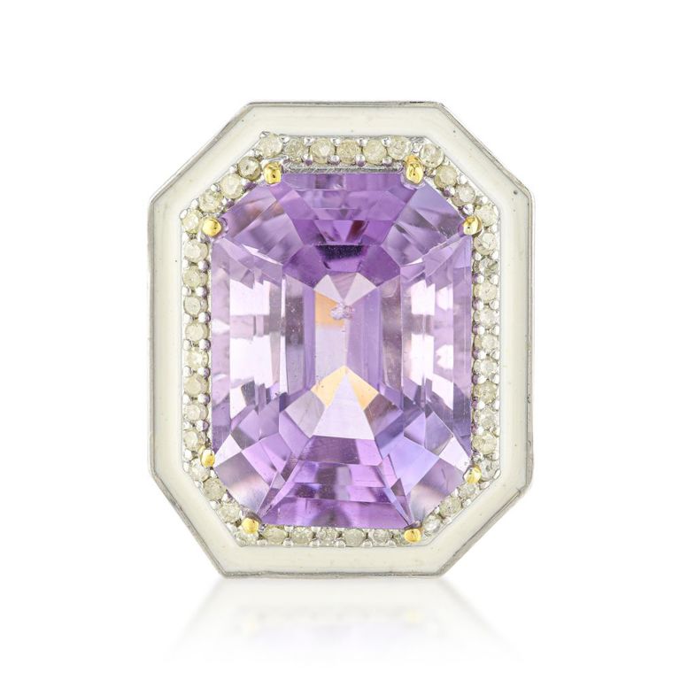 Silver Amethyst Diamond Enamel Ring