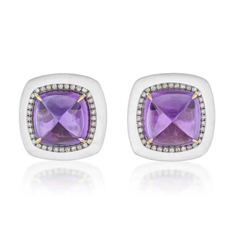 Amethyst Diamond Rock Crystal Earrings