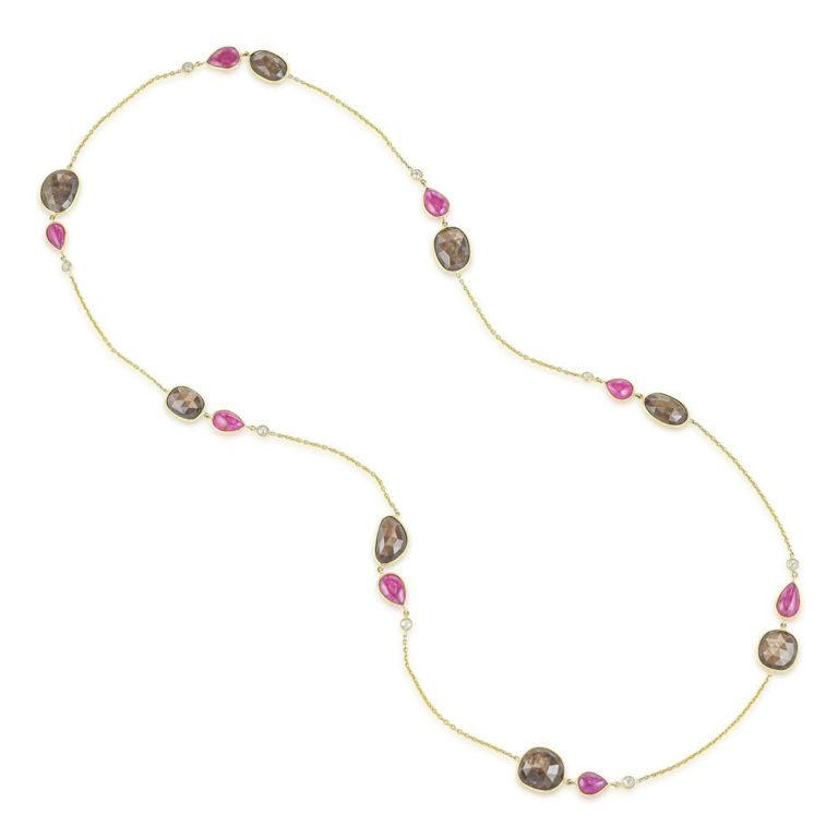 18k Yellow Gold Sapphire Ruby and Diamond Necklace