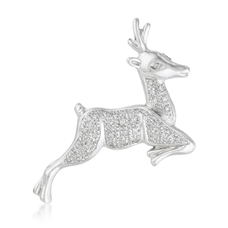 14k White Gold Diamond Deer Brooch