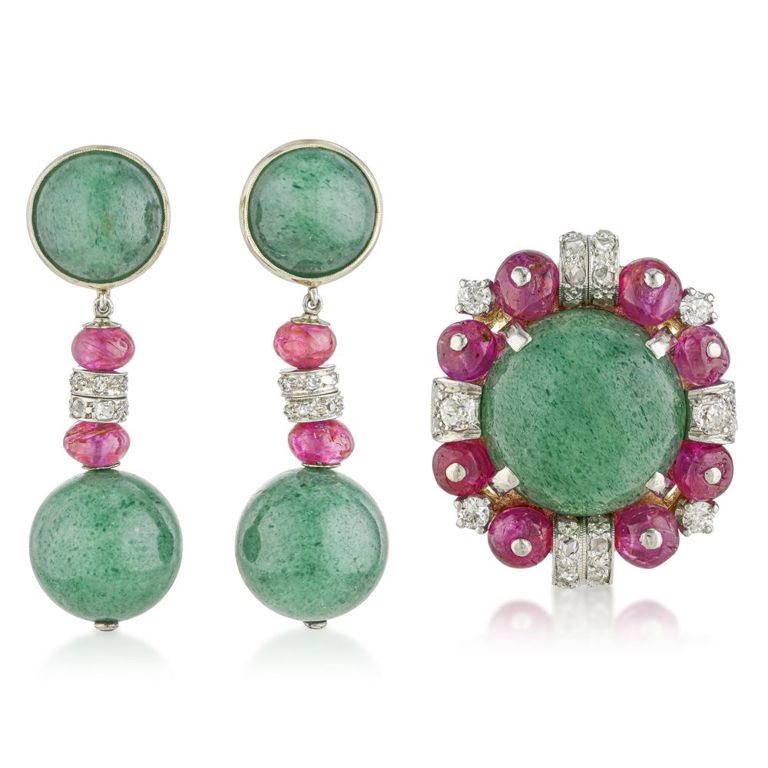 Aventurine Ruby and Diamond Jewelry Set