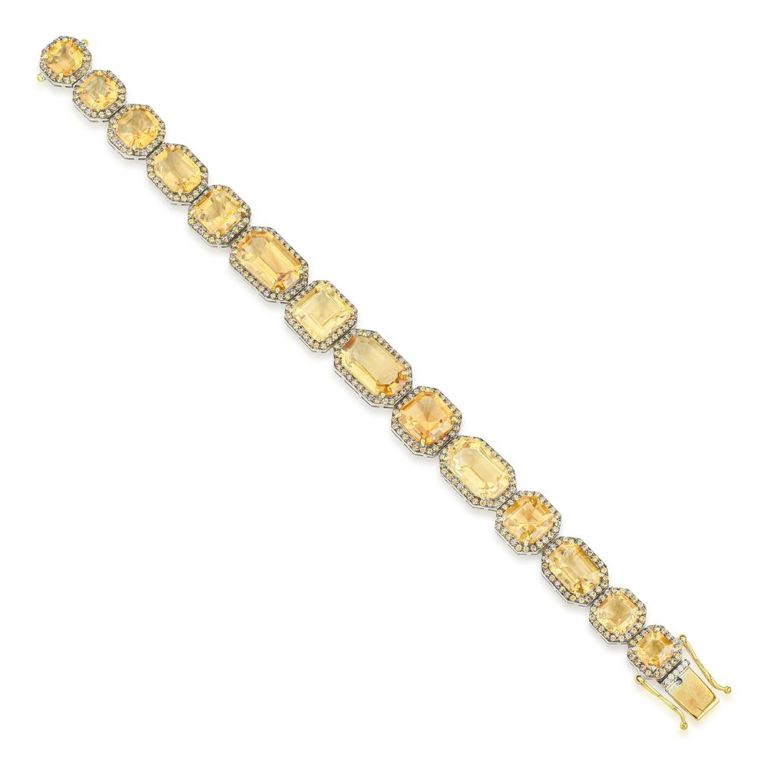 14k Gold Citrine Sapphire and Diamond Bracelet