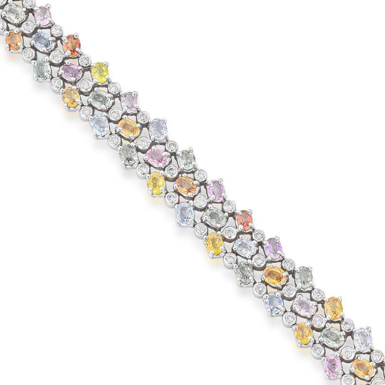 14k Gold Multicolor Sapphire and Diamond Bracelet