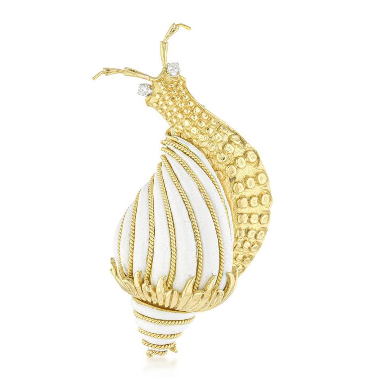 18k Yellow Gold Enamel and Diamond Brooch