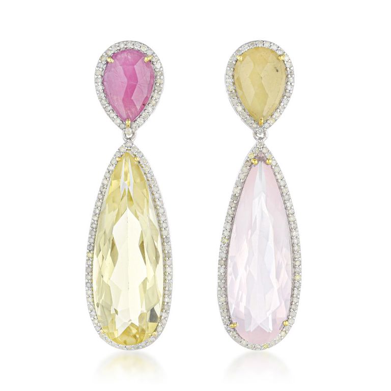 14k Gold Multi-Gemstone and Diamond Earrings