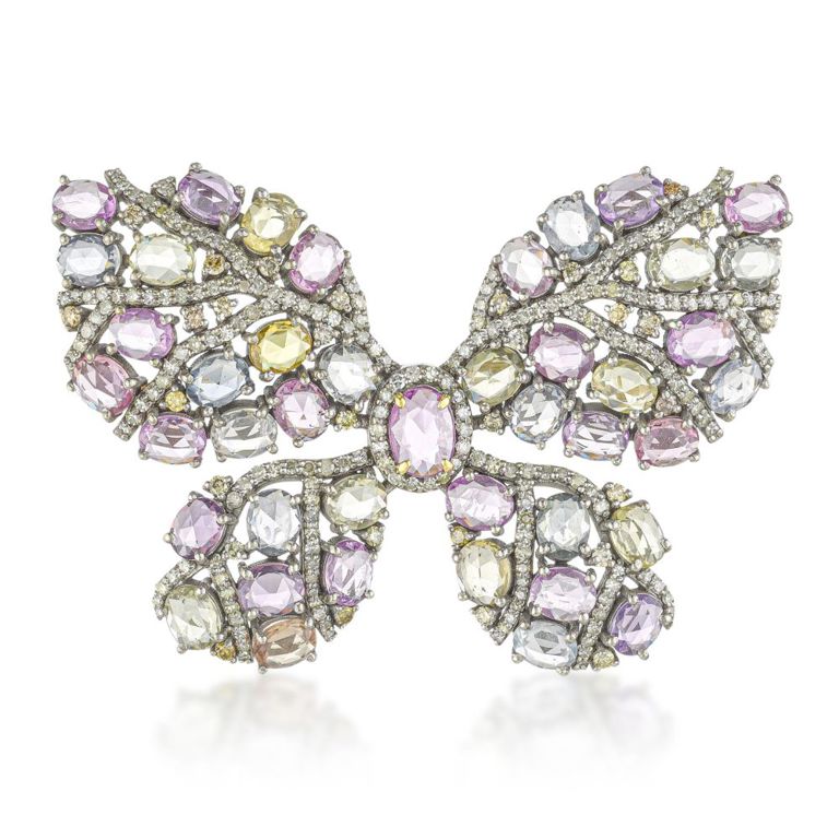 14k Yellow Gold Sapphire and Diamond Brooch