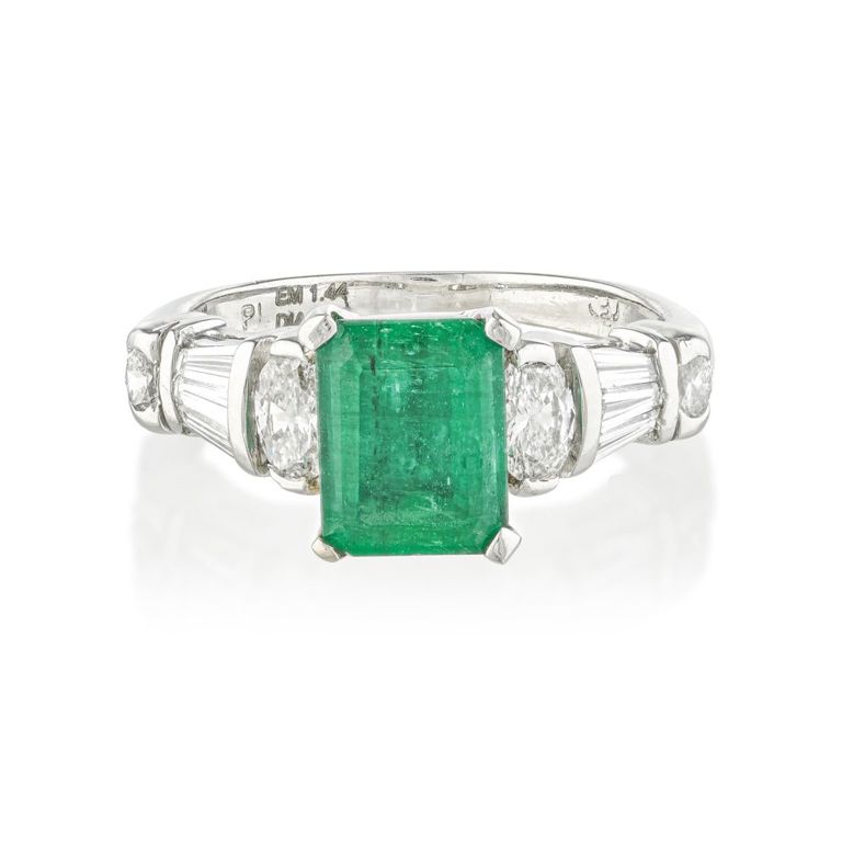Platinum Emerald and Diamond Ring