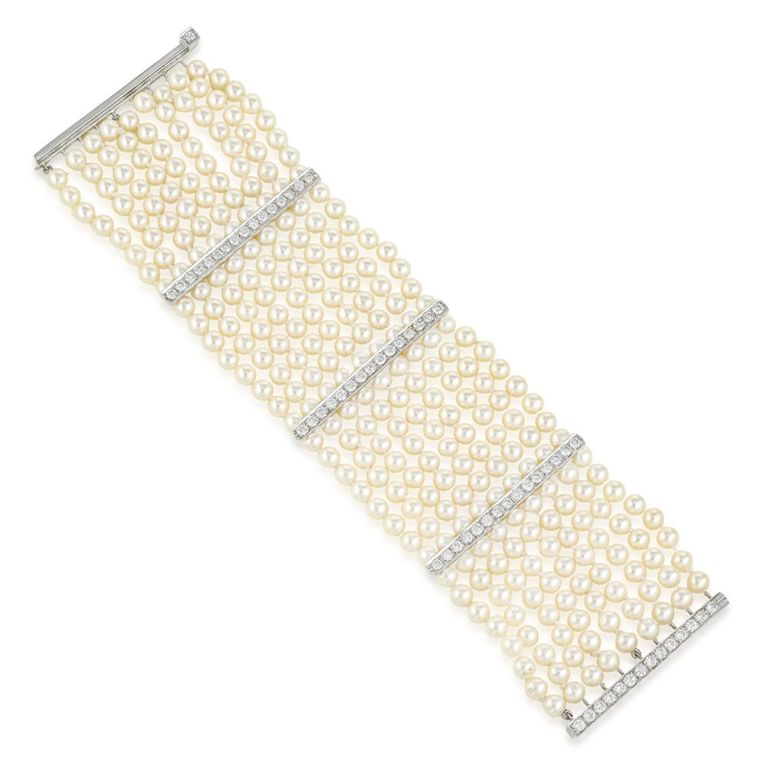 14k White Gold Pearl and Diamond Bracelet