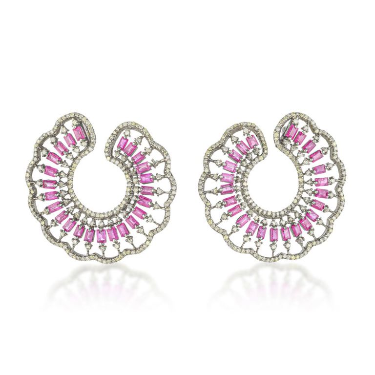 Silver Ruby and Diamond Earrings