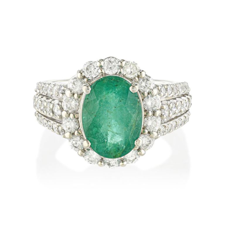 14k White Gold Emerald and Diamond Ring