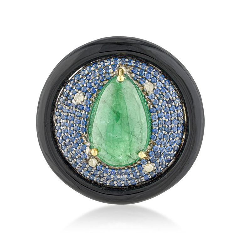 Emerald Sapphire Onyx and Diamond Ring