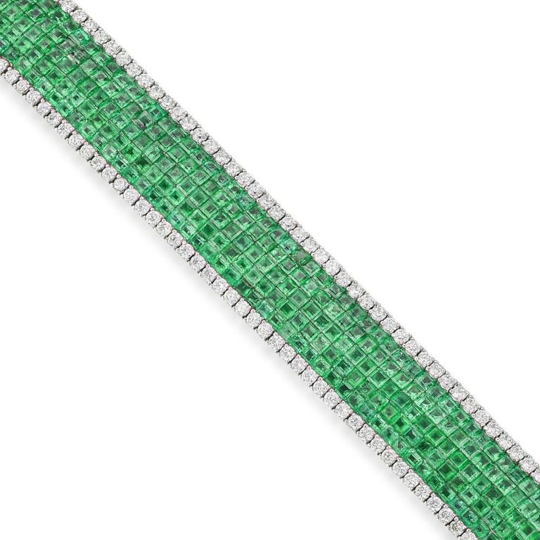 18k White Gold Emerald and Diamond Bracelet