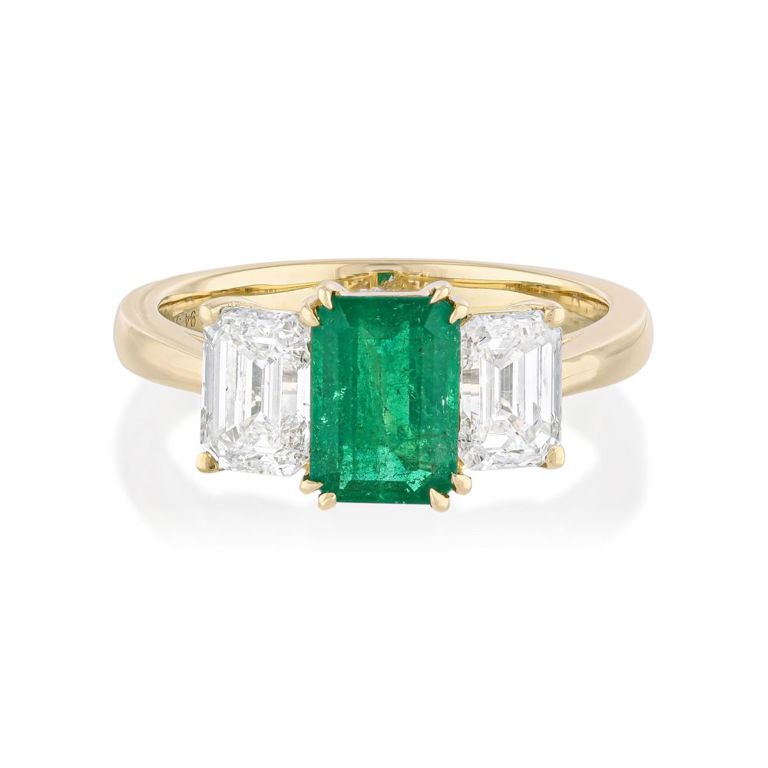 18k Yellow Gold Emerald and Diamond Ring