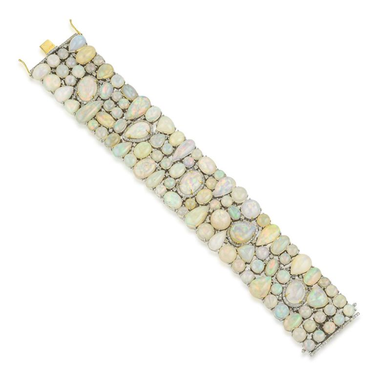 14k Yellow Gold Opal and Diamond Bracelet