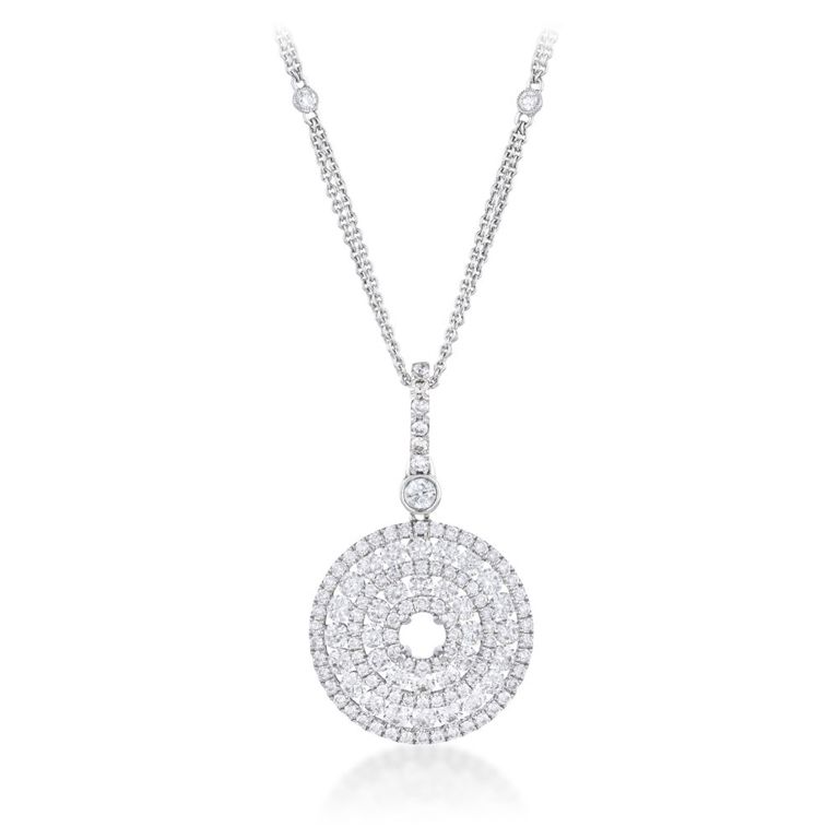 18k White Gold Diamond Circle Pendant Necklace
