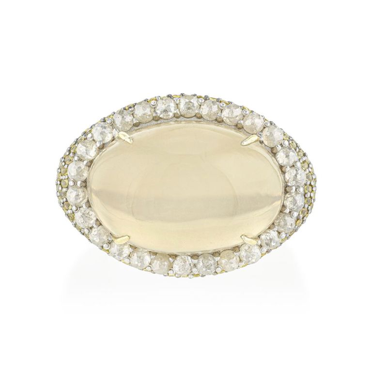 14k Yellow Gold Gray Moonstone and Sapphire Ring
