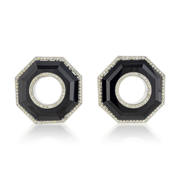 14k Yellow Gold Onyx and Diamond Earrings