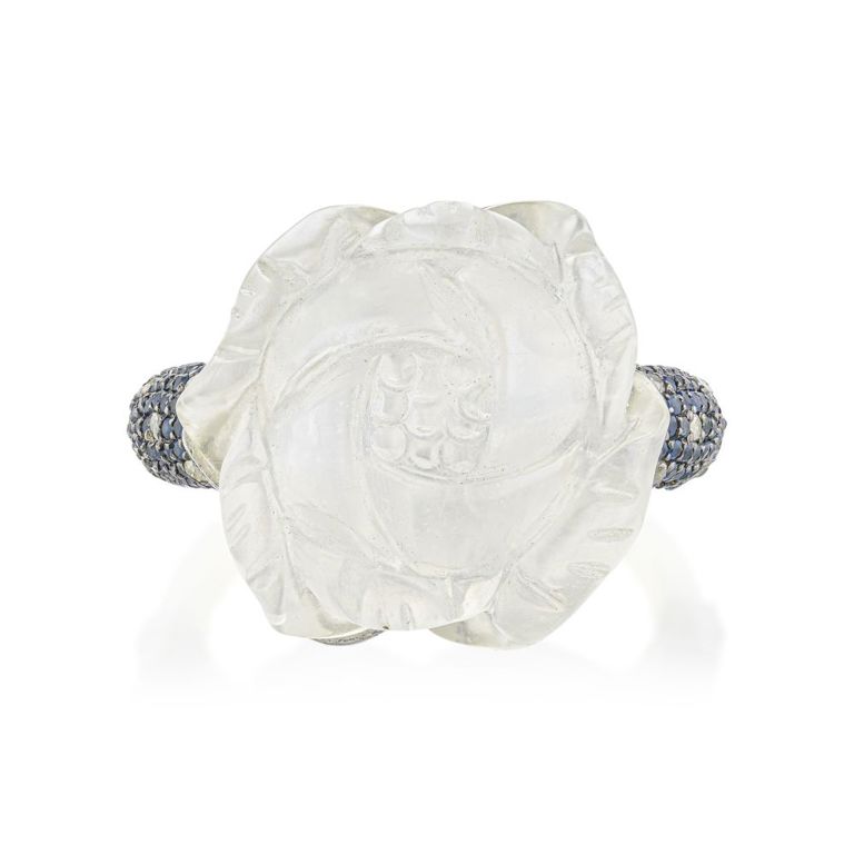 14k Yellow Gold Moonstone and Sapphire Ring