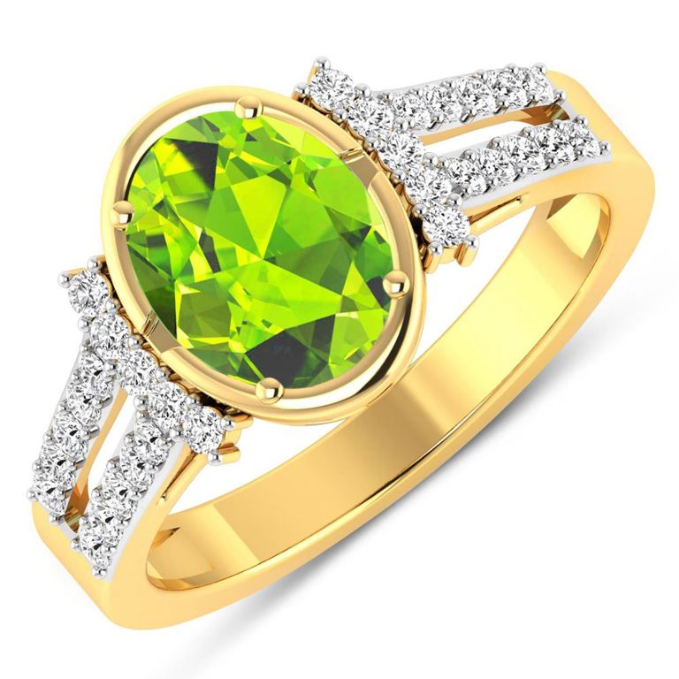14k Gold Peridot and Diamond Ring