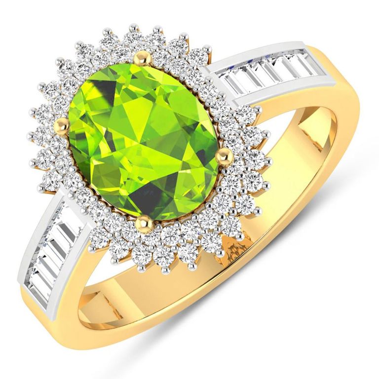 14k Gold Peridot and Diamond Ring