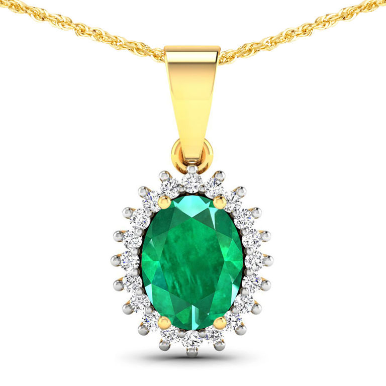 14k Yellow Gold Emerald and Diamond Pendant