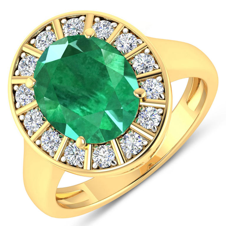 14k Yellow Gold Emerald and Diamond Ring