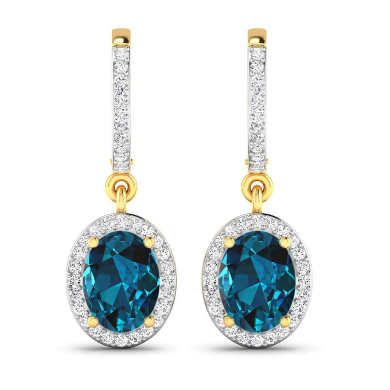 14k Yellow Gold Blue Topaz and Diamond Earrings