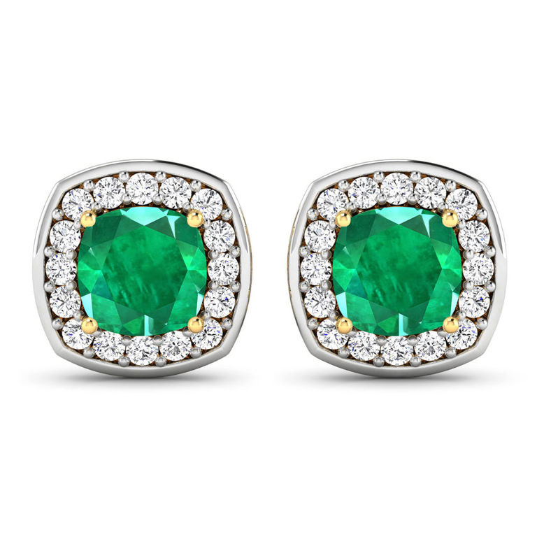 14k Yellow Gold Emerald and Diamond Earrings