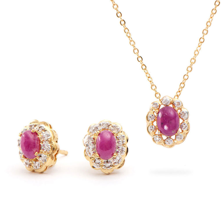 18k Gold Plated Ruby and Diamond Jewelry Set