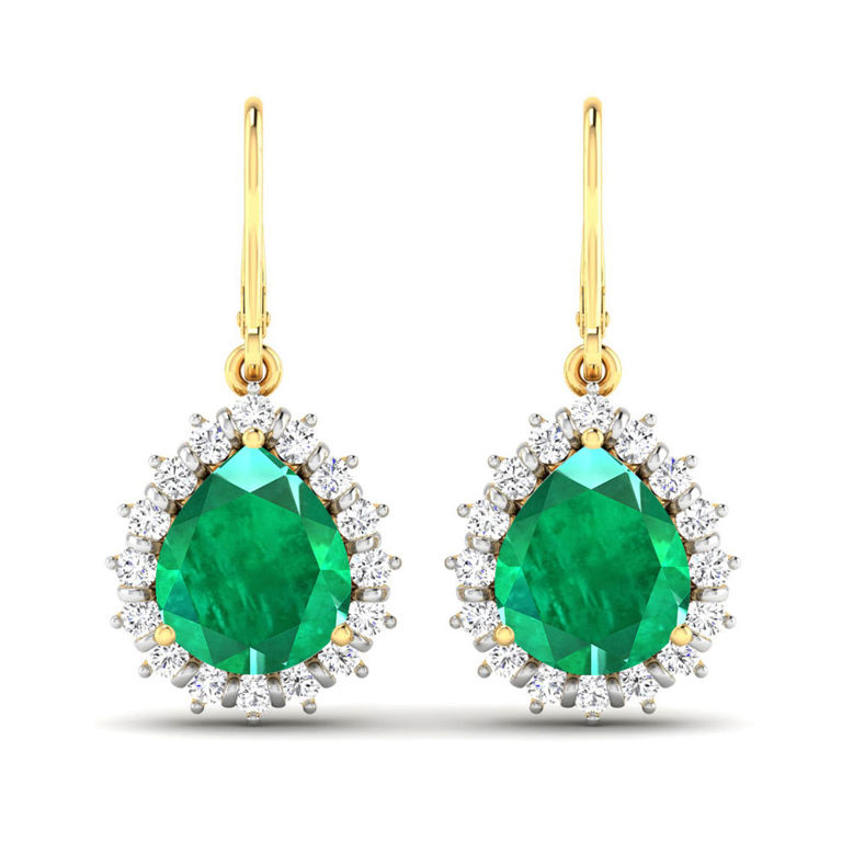 14k Yellow Gold Emerald and Diamond Earrings