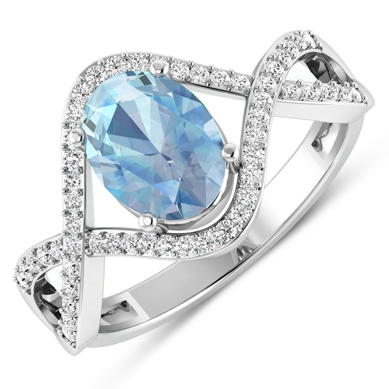 14k White Gold Aquamarine and Diamond Ring
