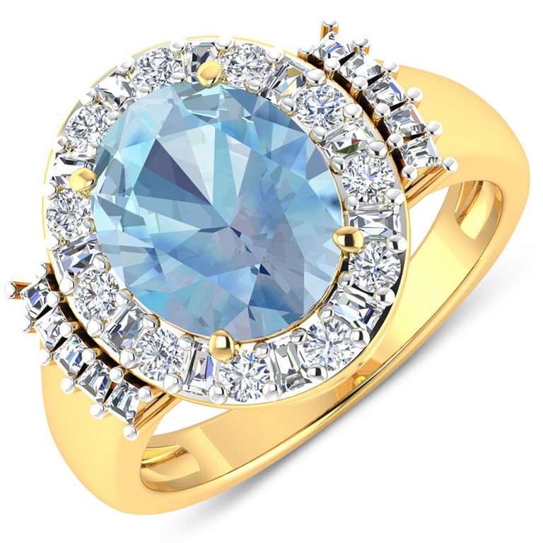 14k Gold Aquamarine and Diamond Ring