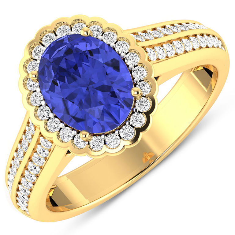 14k Yellow Gold Tanzanite and Diamond Ring