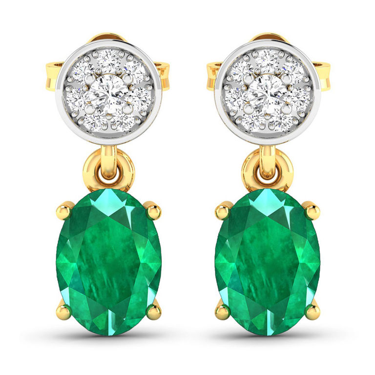 14k Yellow Gold Emerald and Diamond Earrings