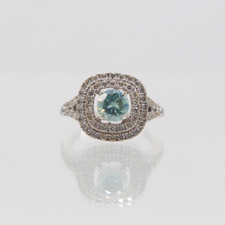 Sterling Silver Green Moissanite and CZ Ring