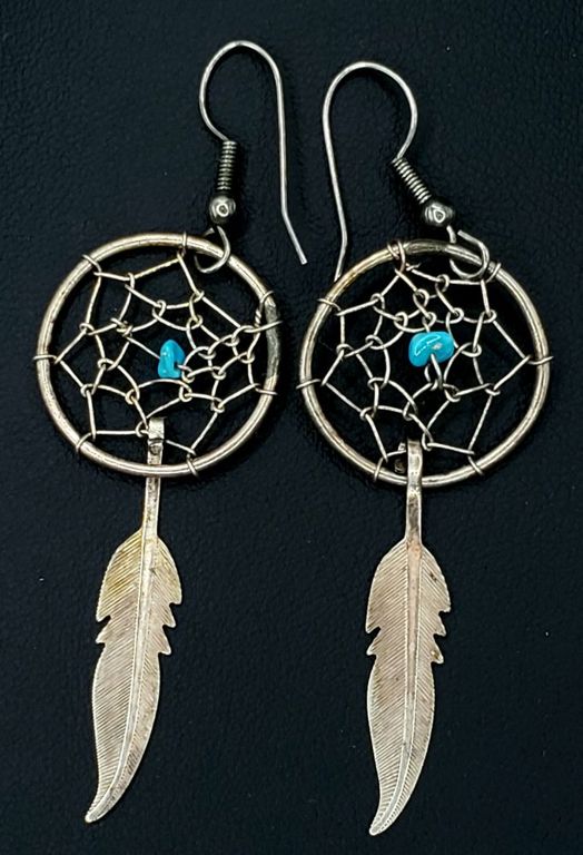 Pair of Sterling Silver Turquoise Earrings