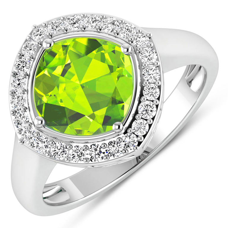 14k White Gold Peridot and Diamond Ring