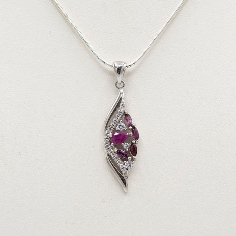 Sterling Silver Ruby and CZ Pendant Necklace