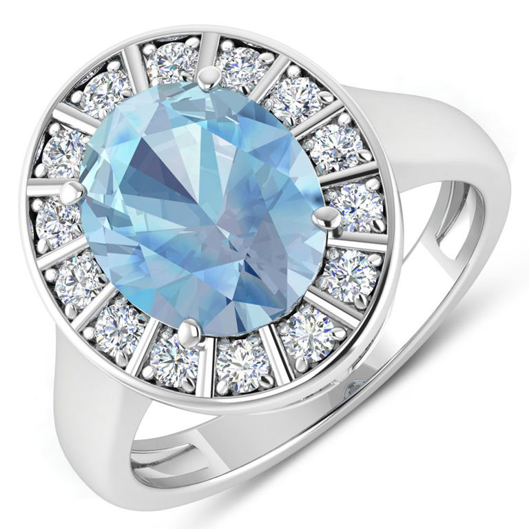 14k White Gold Aquamarine and Diamond Ring